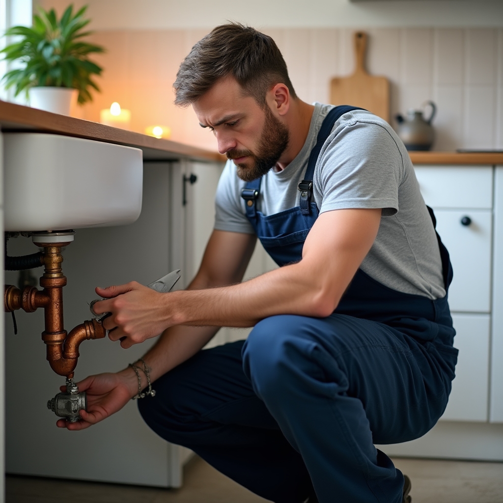 Fachowiec naprawiający instalację hydrauliczną